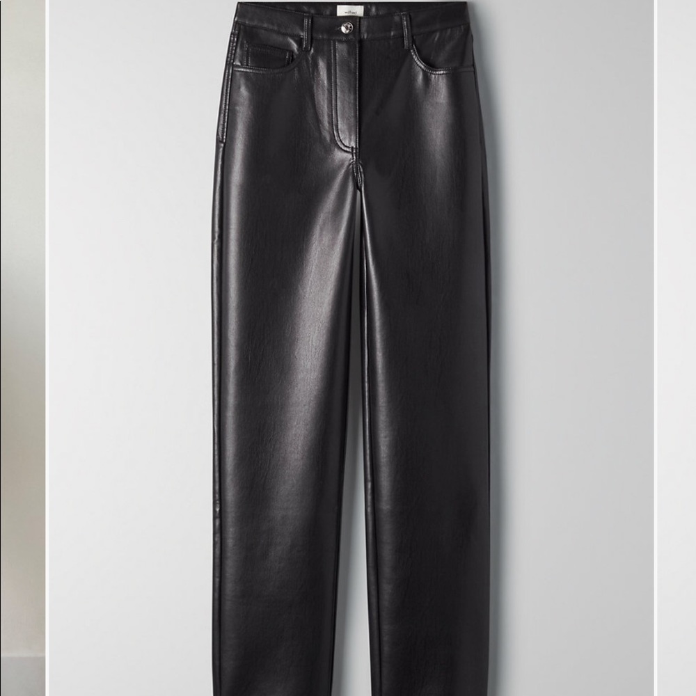 Wilfred Black Faux Leather Straight-Leg Pants